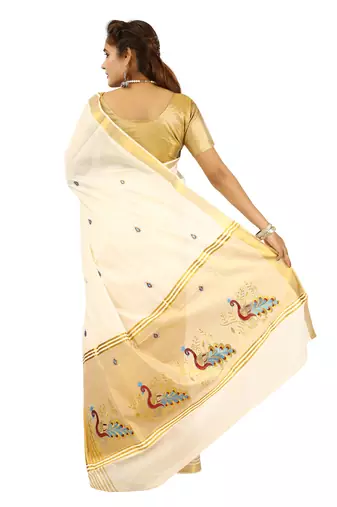 Selvamani tex kerala kasavu cotton saree with running blouse