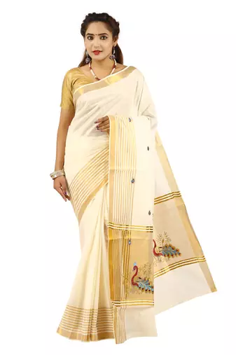 Selvamani tex kerala kasavu cotton saree with running blouse