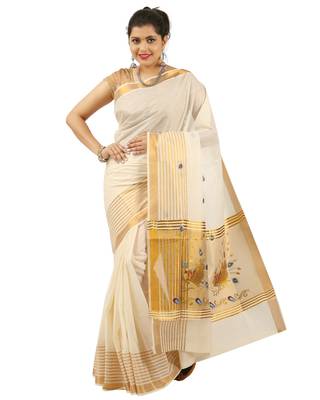 Selvamani tex kerala kasavu cotton saree with running blouse 1