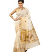 Selvamani tex kerala kasavu cotton saree with running blouse