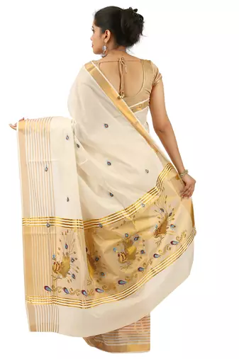 Selvamani tex kerala kasavu cotton saree with running blouse