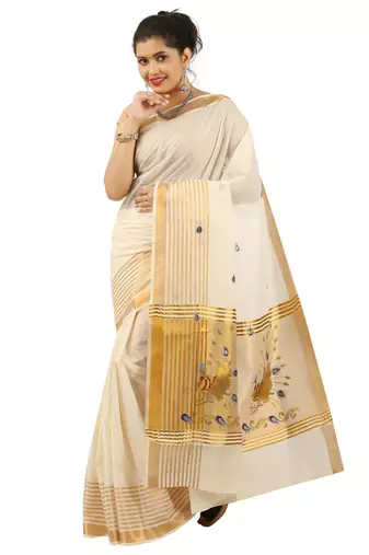 Selvamani tex kerala kasavu cotton saree with running blouse