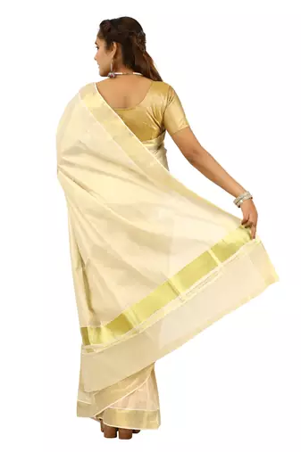 Selvamani tex kerala kasavu cotton saree with running blouse
