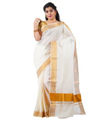 Selvamani tex kerala kasavu cotton saree with running blouse 2