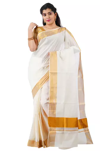 Selvamani tex kerala kasavu cotton saree with running blouse