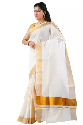 Selvamani tex kerala kasavu cotton saree with running blouse