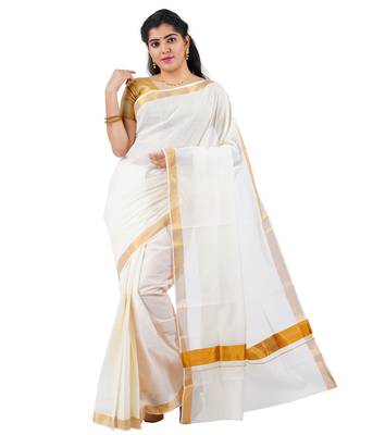 Selvamani tex kerala kasavu cotton saree with running blouse 1