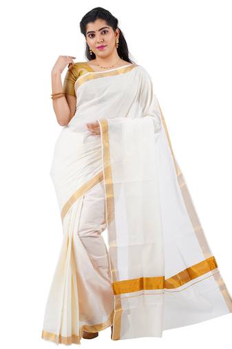 Selvamani tex kerala kasavu cotton saree with running blouse