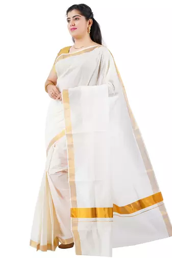 Selvamani tex kerala kasavu cotton saree with running blouse