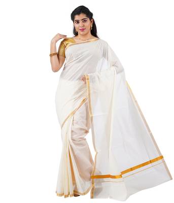 Selvamani tex kerala kasavu cotton saree with running blouse 1