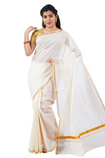 Selvamani tex kerala kasavu cotton saree with running blouse