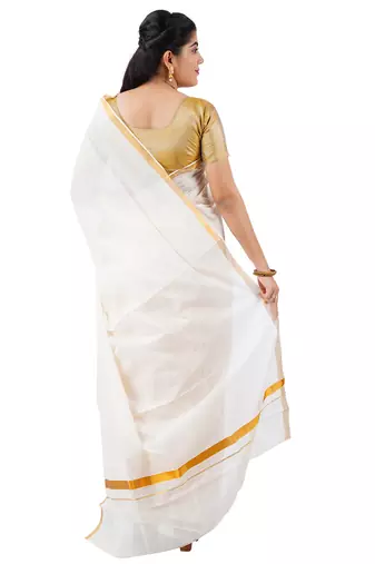 Selvamani tex kerala kasavu cotton saree with running blouse