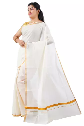 Selvamani tex kerala kasavu cotton saree with running blouse