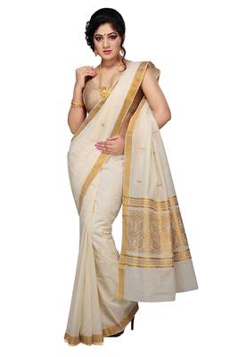 Selvamani tex kerala kasavu cotton saree with running blouse 1
