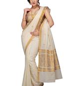 Selvamani tex kerala kasavu cotton saree with running blouse