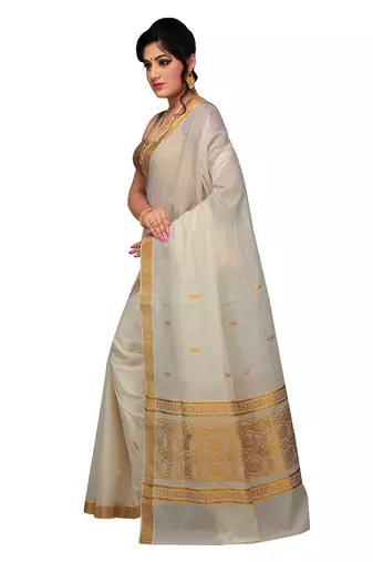 Selvamani tex kerala kasavu cotton saree with running blouse