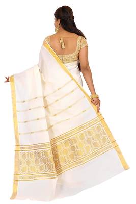 Selvamani tex kerala kasavu cotton saree with running blouse 4