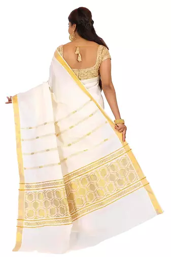 Selvamani tex kerala kasavu cotton saree with running blouse