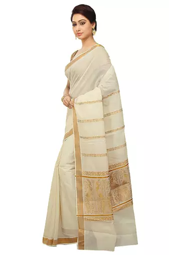 Selvamani tex kerala kasavu cotton saree with running blouse