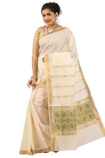 Selvamani tex kerala kasavu cotton saree with running blouse