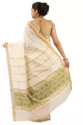 Selvamani tex kerala kasavu cotton saree with running blouse