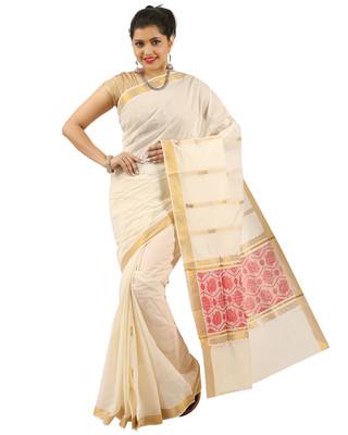 Selvamani tex kerala kasavu cotton saree with running blouse 1
