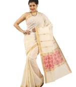 Selvamani tex kerala kasavu cotton saree with running blouse