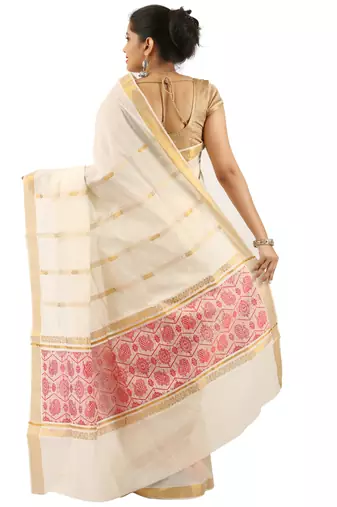 Selvamani tex kerala kasavu cotton saree with running blouse