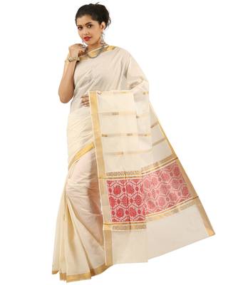 Selvamani tex kerala kasavu cotton saree with running blouse 3