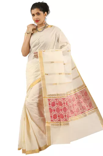 Selvamani tex kerala kasavu cotton saree with running blouse