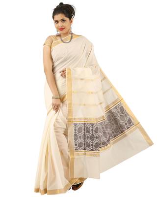 Selvamani tex kerala kasavu cotton saree with running blouse 1