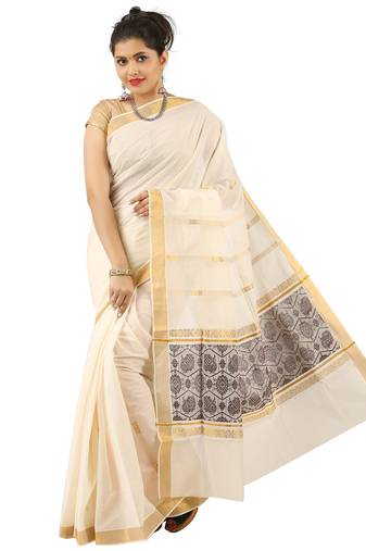 Selvamani tex kerala kasavu cotton saree with running blouse