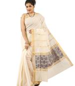 Selvamani tex kerala kasavu cotton saree with running blouse