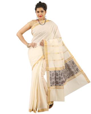 Selvamani tex kerala kasavu cotton saree with running blouse 2
