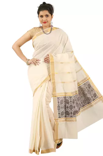 Selvamani tex kerala kasavu cotton saree with running blouse
