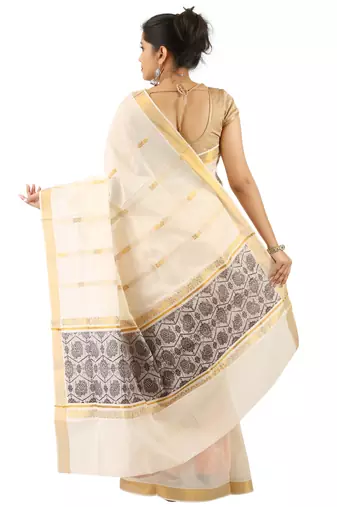 Selvamani tex kerala kasavu cotton saree with running blouse