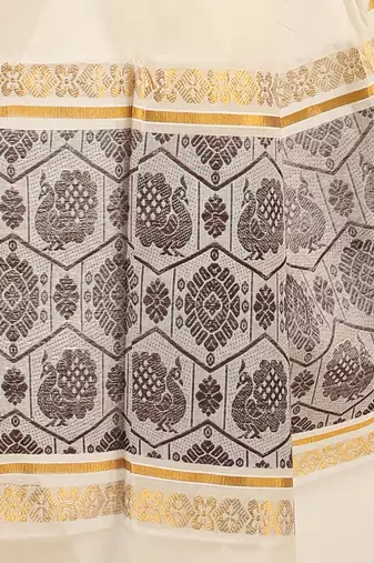 Selvamani tex kerala kasavu cotton saree with running blouse