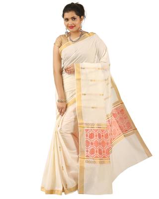 Selvamani tex kerala kasavu cotton saree with running blouse 1