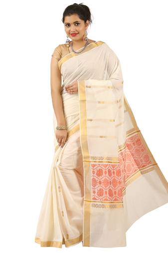 Selvamani tex kerala kasavu cotton saree with running blouse