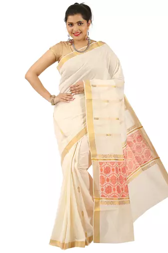 Selvamani tex kerala kasavu cotton saree with running blouse