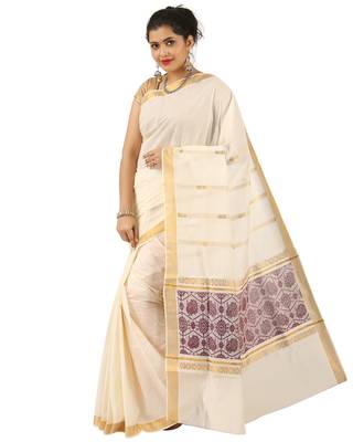 Selvamani tex kerala kasavu cotton saree with running blouse 1