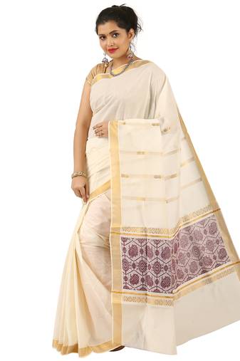 Selvamani tex kerala kasavu cotton saree with running blouse
