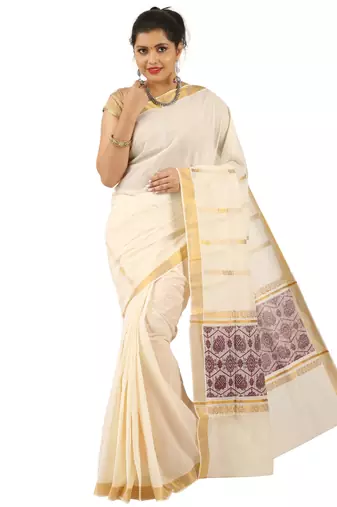 Selvamani tex kerala kasavu cotton saree with running blouse