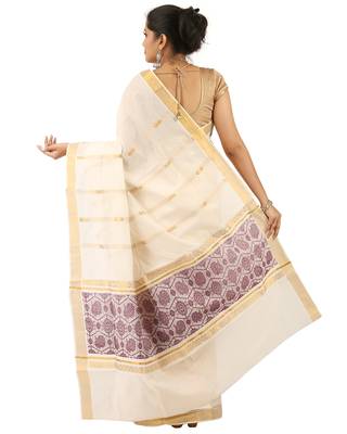Selvamani tex kerala kasavu cotton saree with running blouse 3