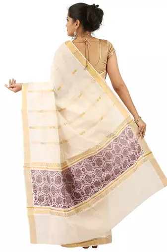Selvamani tex kerala kasavu cotton saree with running blouse