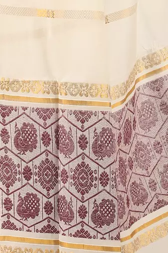 Selvamani tex kerala kasavu cotton saree with running blouse