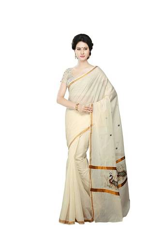 Selvamani tex kerala kasavu cotton saree with running blouse