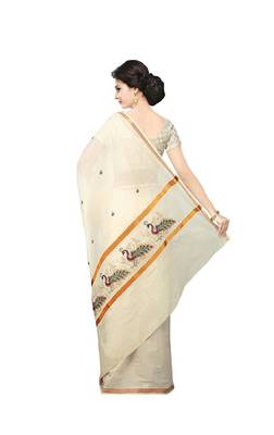 beige gold zari border kasavu cotton saree 2