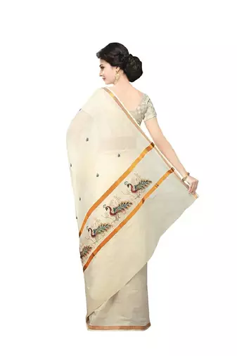 beige gold zari border kasavu cotton saree