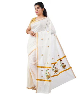 Selvamani tex kerala kasavu cotton saree with running blouse 1